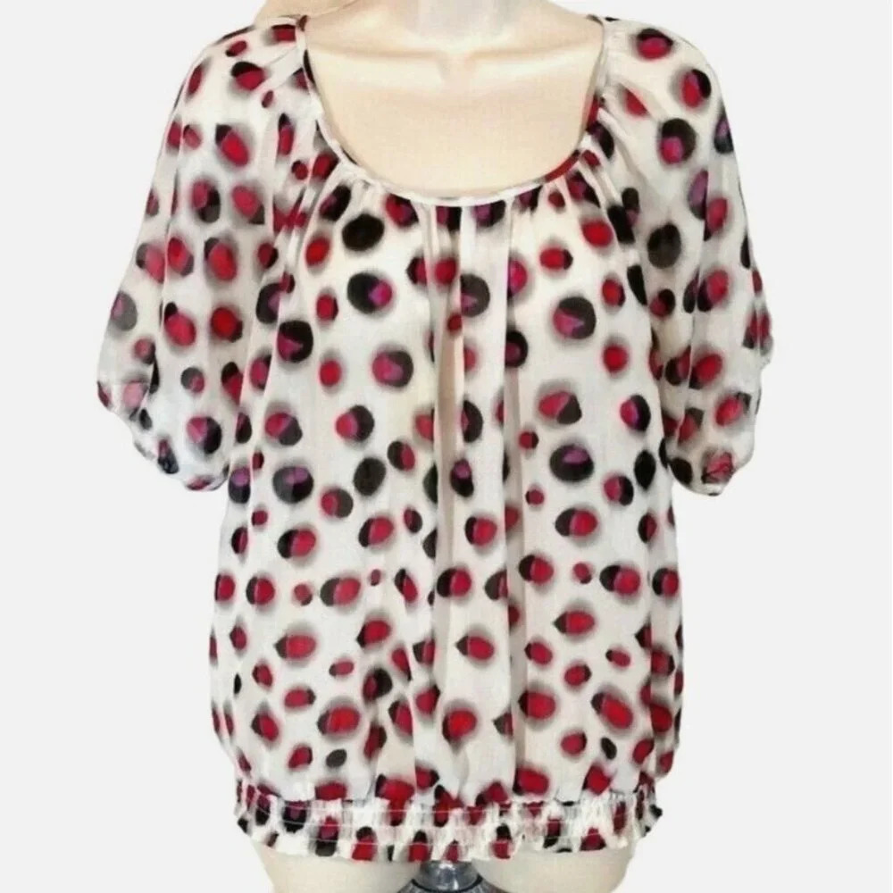 The Limited Sheer Top Shirt Women Size M Smocked Hem Multicolor Short Sleeve